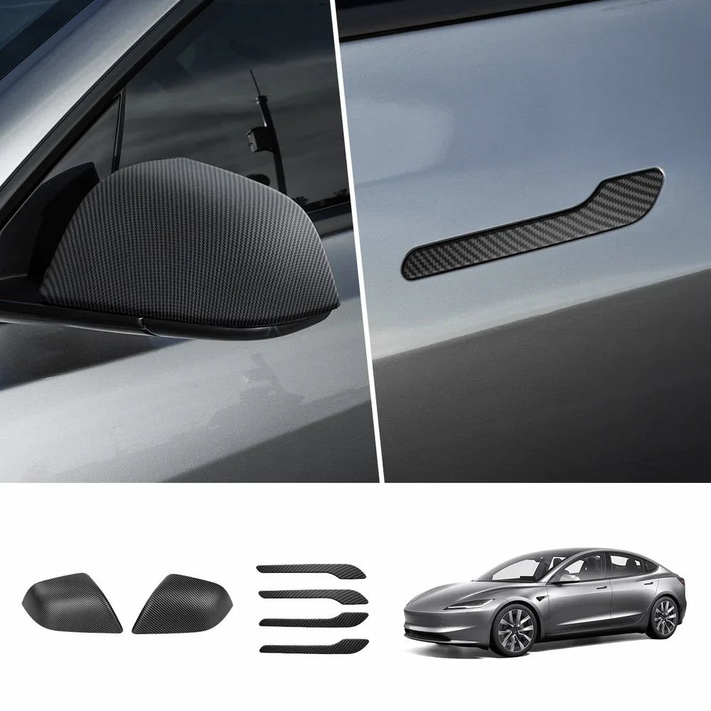 ABS Side Mirror Covers & Door Handle Covers for Tesla Model Y Juniper 2025+ / Model 3 Highland 2024+