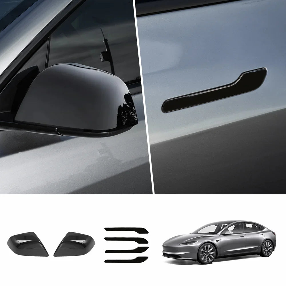 ABS Side Mirror Covers & Door Handle Covers for Tesla Model Y Juniper 2025+ / Model 3 Highland 2024+