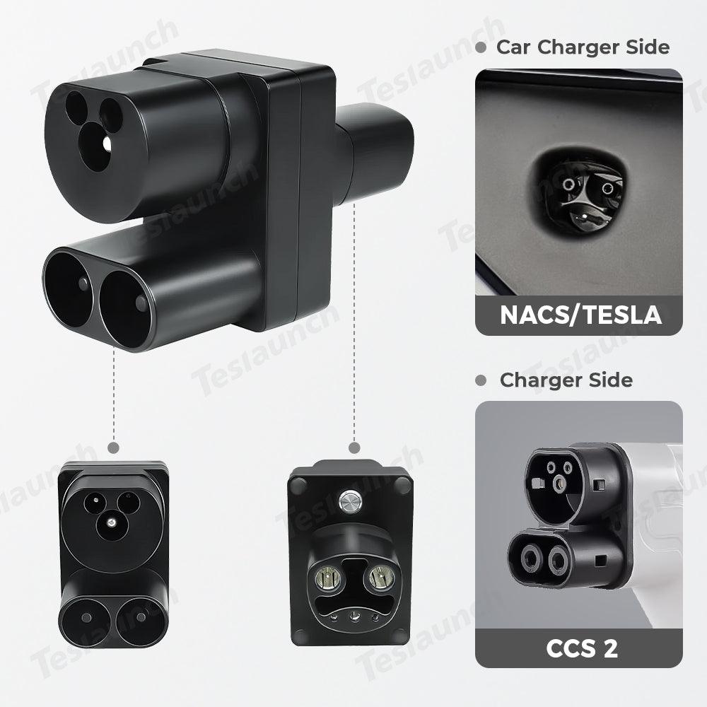 Electric Vehicle Charging Adapter Compatible with CCS2 to Tesla/NACS for Model 3, Model Y, Model S, and Model X - Evooor