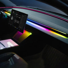 LED Ambient Luuchten am Interieur mat App-Steierung fir Tesla 2024+ Model 3 Highland – Armaturenbrett & drahtlose Ladegerät