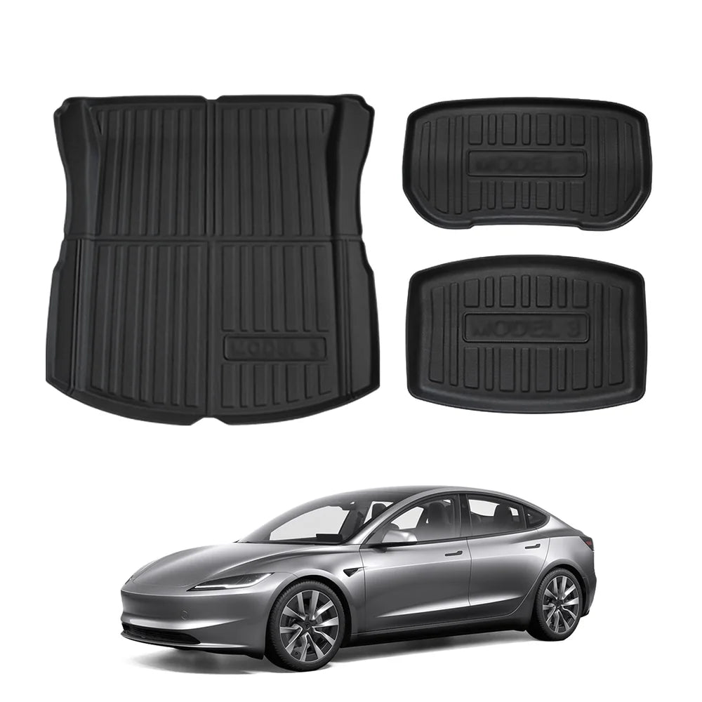 2024+ Model 3 Highland Ensemble complet de tapis de sol toutes saisons, tapis de coffre, tapis de chargement, doublure de coffre avant pour Tesla