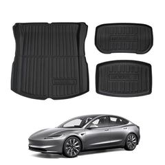2024+ Model 3 Highland Ensemble complet de tapis de sol toutes saisons, tapis de coffre, tapis de chargement, doublure de coffre avant pour Tesla