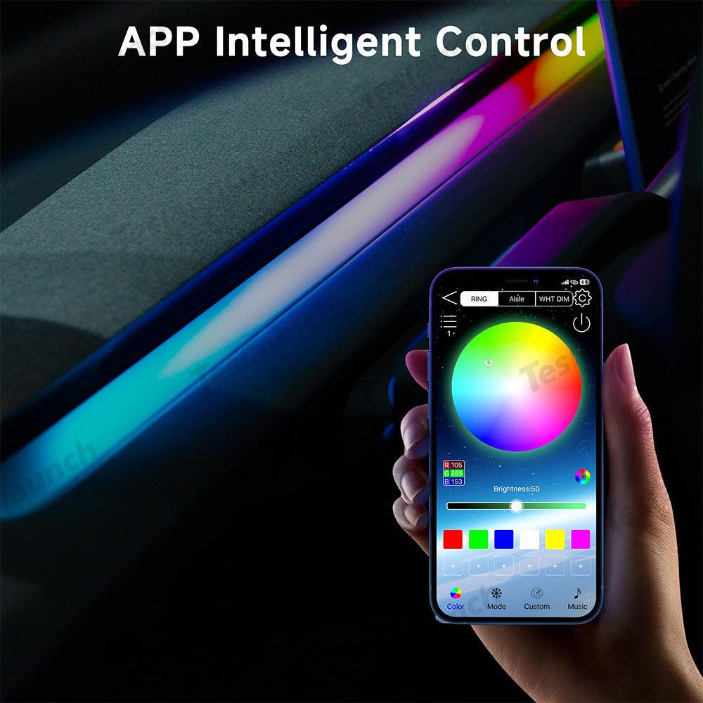 Interior LED Ambient Lights with App Control for Tesla 2024+ Model 3 Highland – Dashboard & Wireless Charging Frame - Evooor