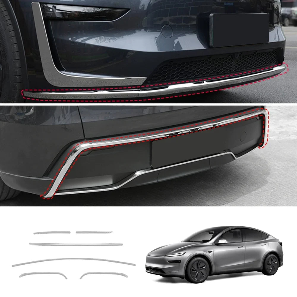 Tesla Model Y Juniper 2025+ Stainless Steel Bumper Guard Set - Front and Rear Protection Trim Kit - Evooor