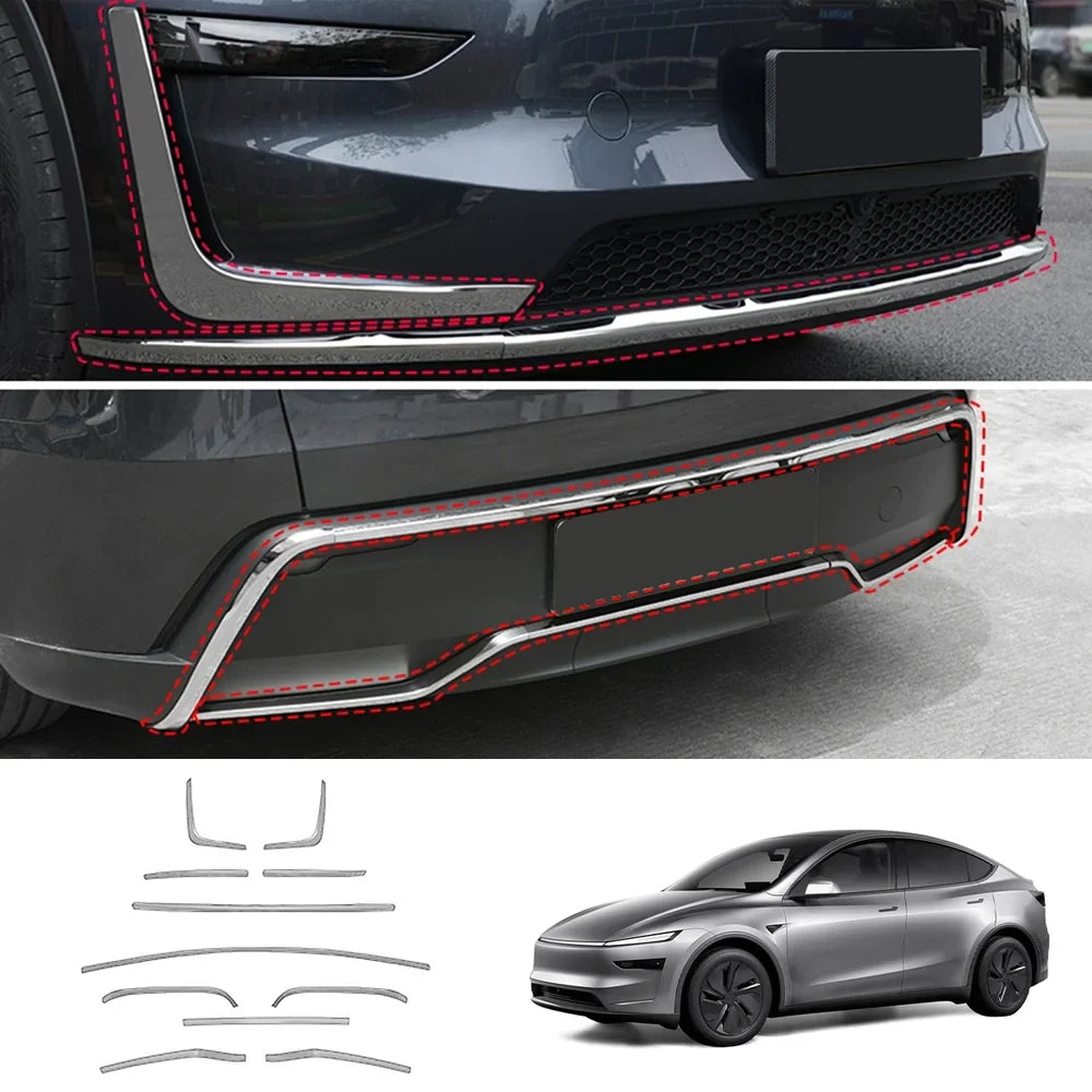 Tesla Model Y Juniper 2025+ Stainless Steel Bumper Guard Set - Front and Rear Protection Trim Kit - Evooor