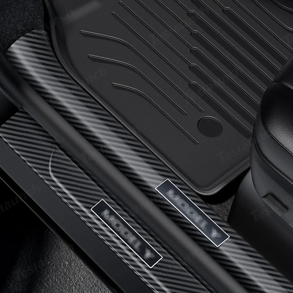 Tesla Model Y Juniper 2025+ 8-Piece Carbon Fiber Door Sill Guard Kit for Enhanced Protection - Evooor