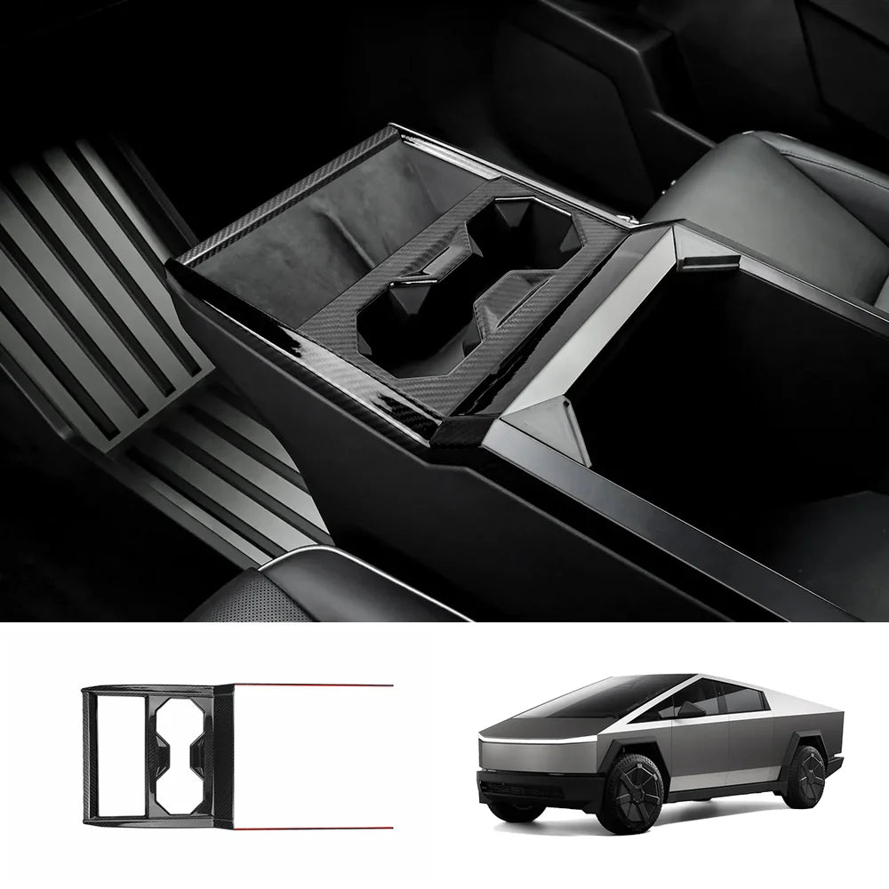  [Fibre de carbone véritable]  Garniture de panneau de porte-gobelet de console centrale pour Cybertruck
