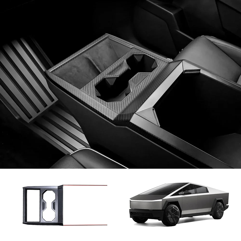  [Fibre de carbone véritable]  Garniture de panneau de porte-gobelet de console centrale pour Cybertruck