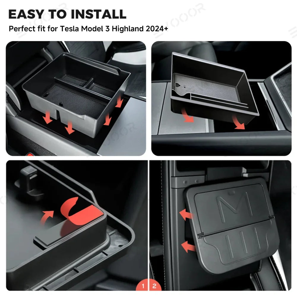 2024+ Model 3 Highland Center Console Organizer and Armrest Box for Tesla