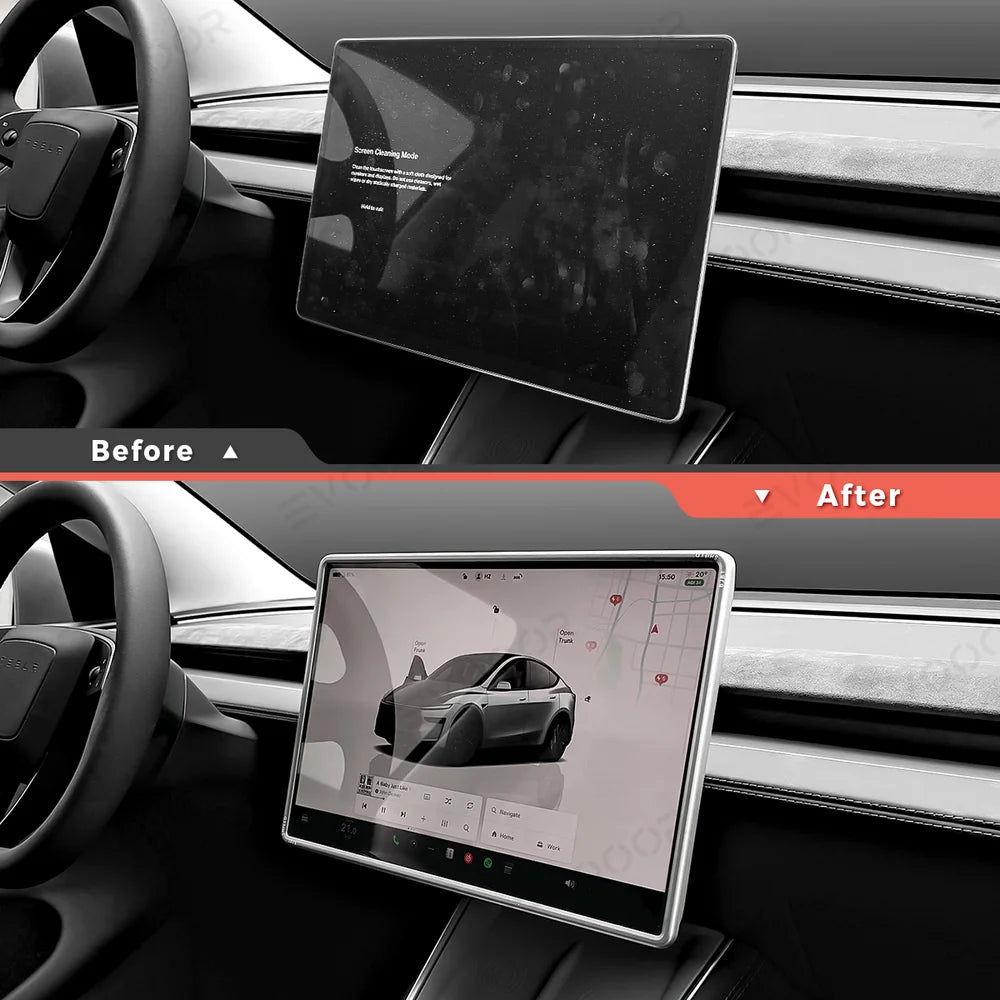 All-in-One Central Screen Tempered Glass & Frame Cover for Tesla Model Y Juniper 2025+