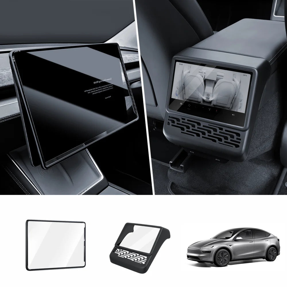 All-in-One Central Screen Tempered Glass & Frame Cover for Tesla Model Y Juniper 2025+