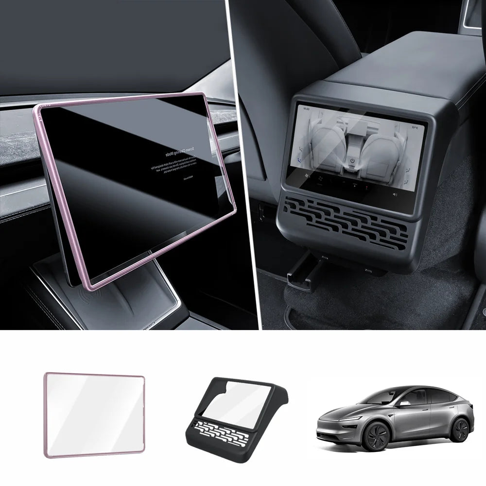 All-in-One Central Screen Tempered Glass & Frame Cover for Tesla Model Y Juniper 2025+