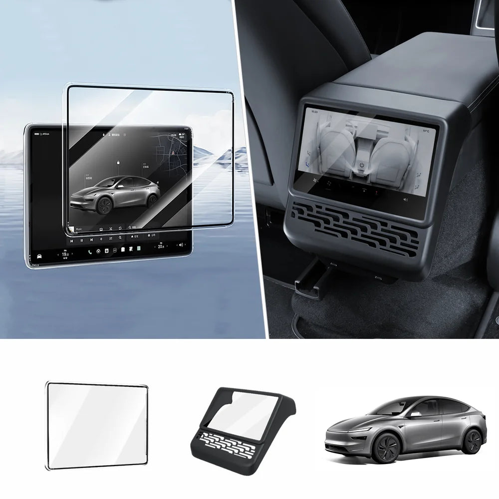 All-in-One Central Screen Tempered Glass & Frame Cover for Tesla Model Y Juniper 2025+