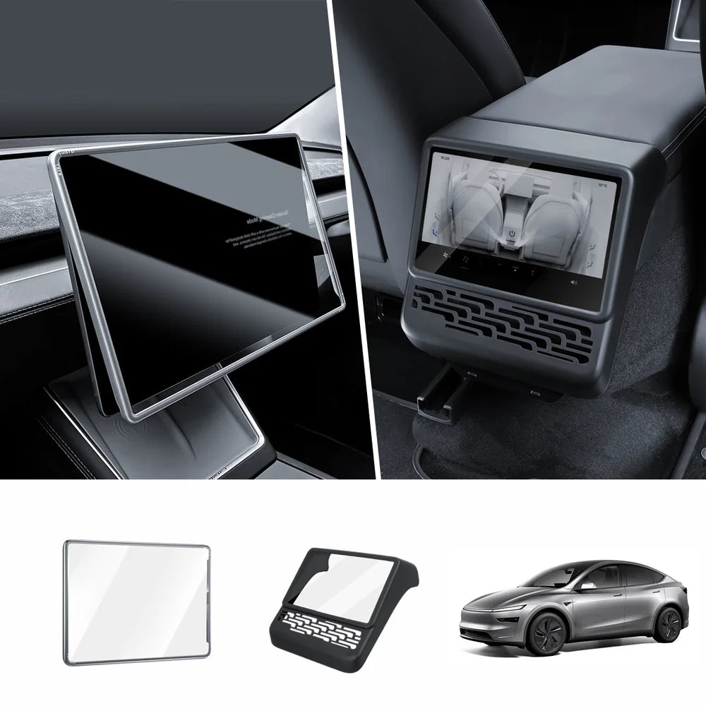 All-in-One Central Screen Tempered Glass & Frame Cover for Tesla Model Y Juniper 2025+