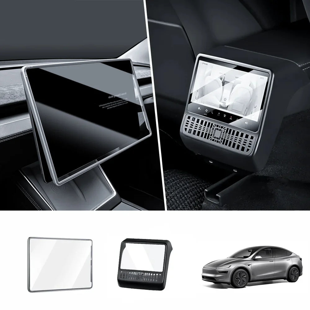 All-in-One Central Screen Tempered Glass & Frame Cover for Tesla Model Y Juniper 2025+