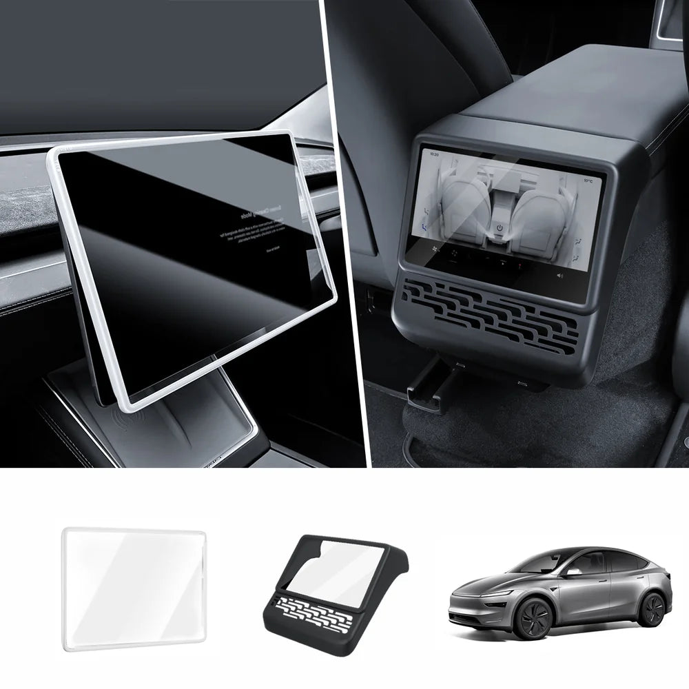 All-in-One Central Screen Tempered Glass & Frame Cover for Tesla Model Y Juniper 2025+