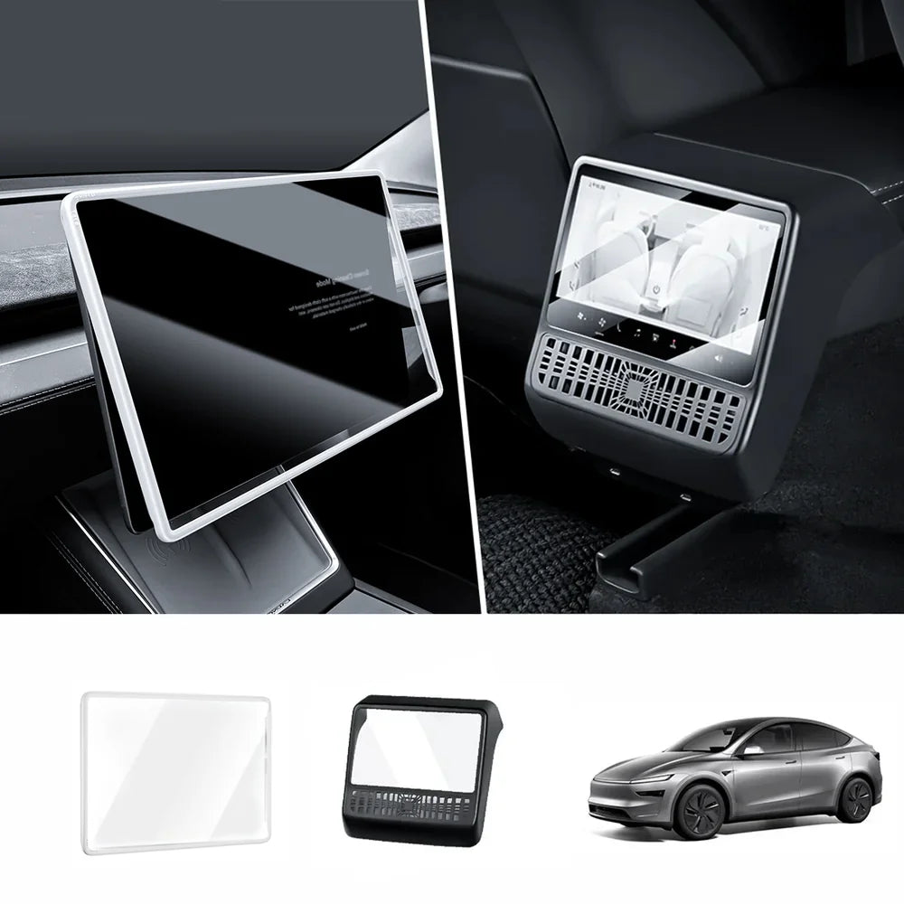 All-in-One Central Screen Tempered Glass & Frame Cover for Tesla Model Y Juniper 2025+