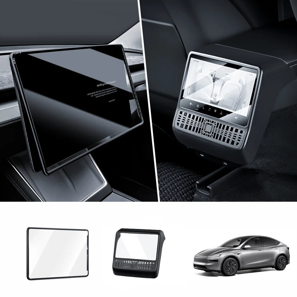 All-in-One Central Screen Tempered Glass & Frame Cover for Tesla Model Y Juniper 2025+