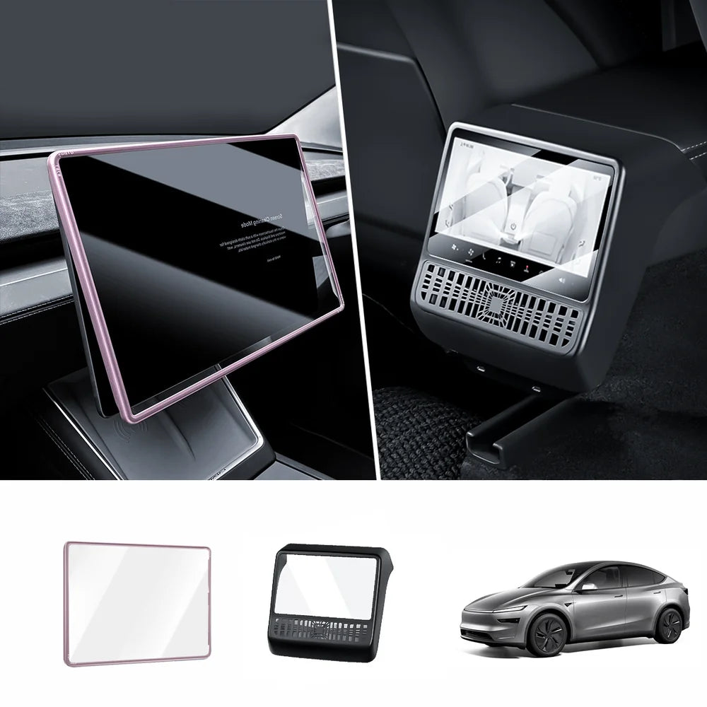 All-in-One Central Screen Tempered Glass & Frame Cover for Tesla Model Y Juniper 2025+