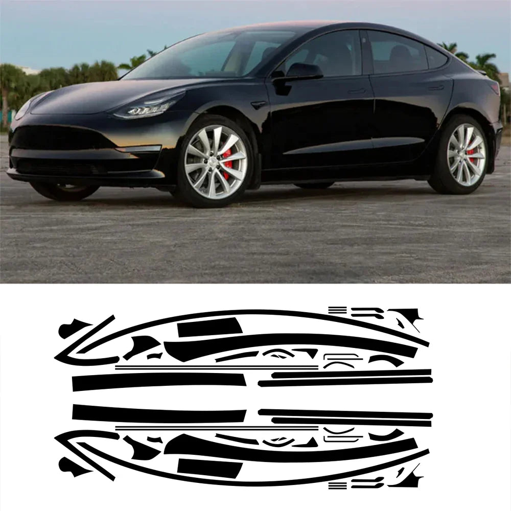 Tesla Chrome Delete Blackout Vinyl Overlay for  2017-2023 Model 3 - Matte Black