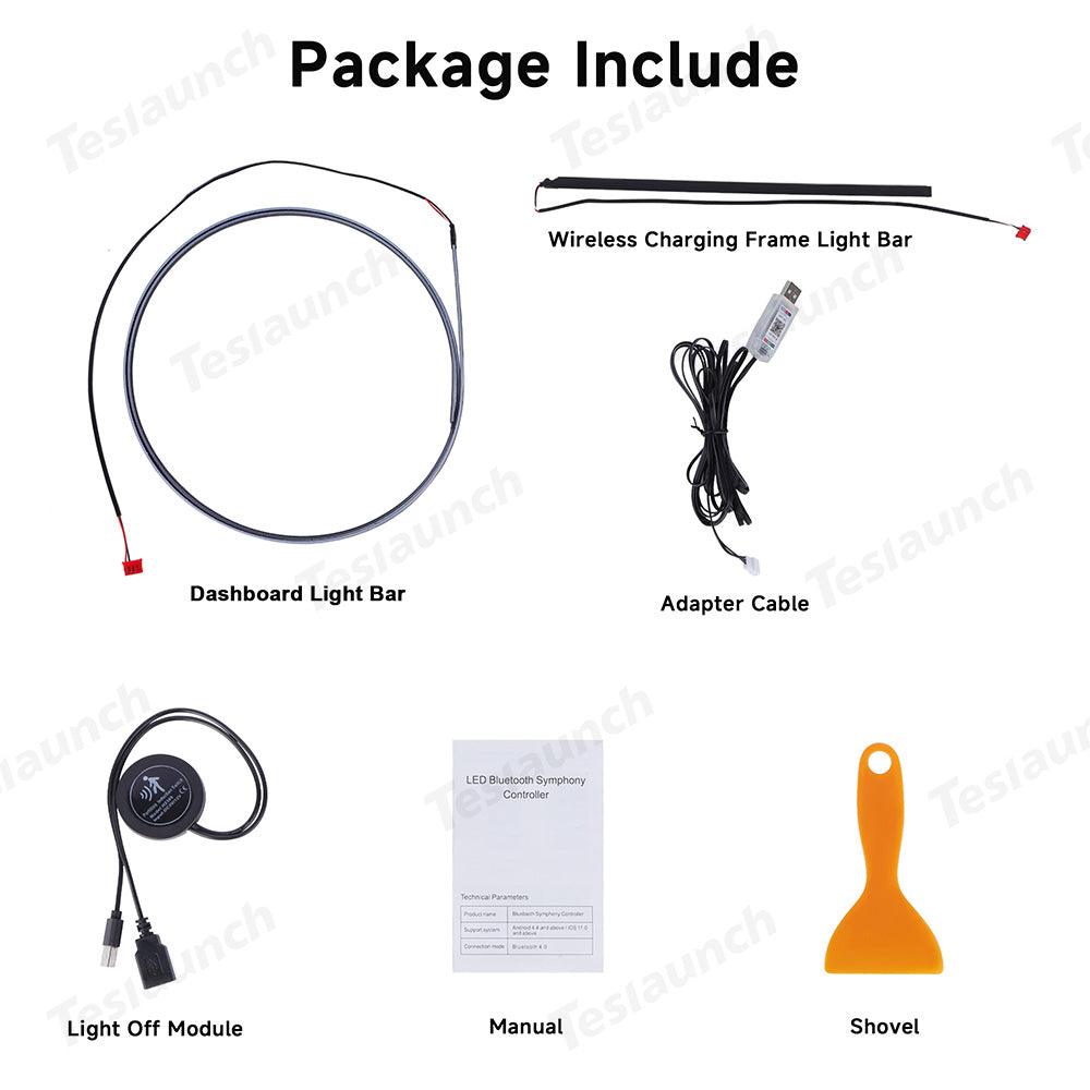 Interior LED Ambient Lights with App Control for Tesla 2024+ Model 3 Highland – Dashboard & Wireless Charging Frame - Evooor