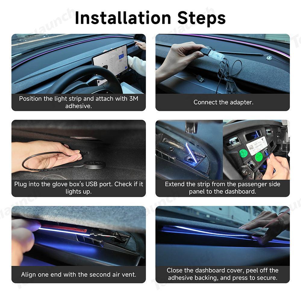 Interior LED Ambient Lights with App Control for Tesla 2024+ Model 3 Highland – Dashboard & Wireless Charging Frame - Evooor