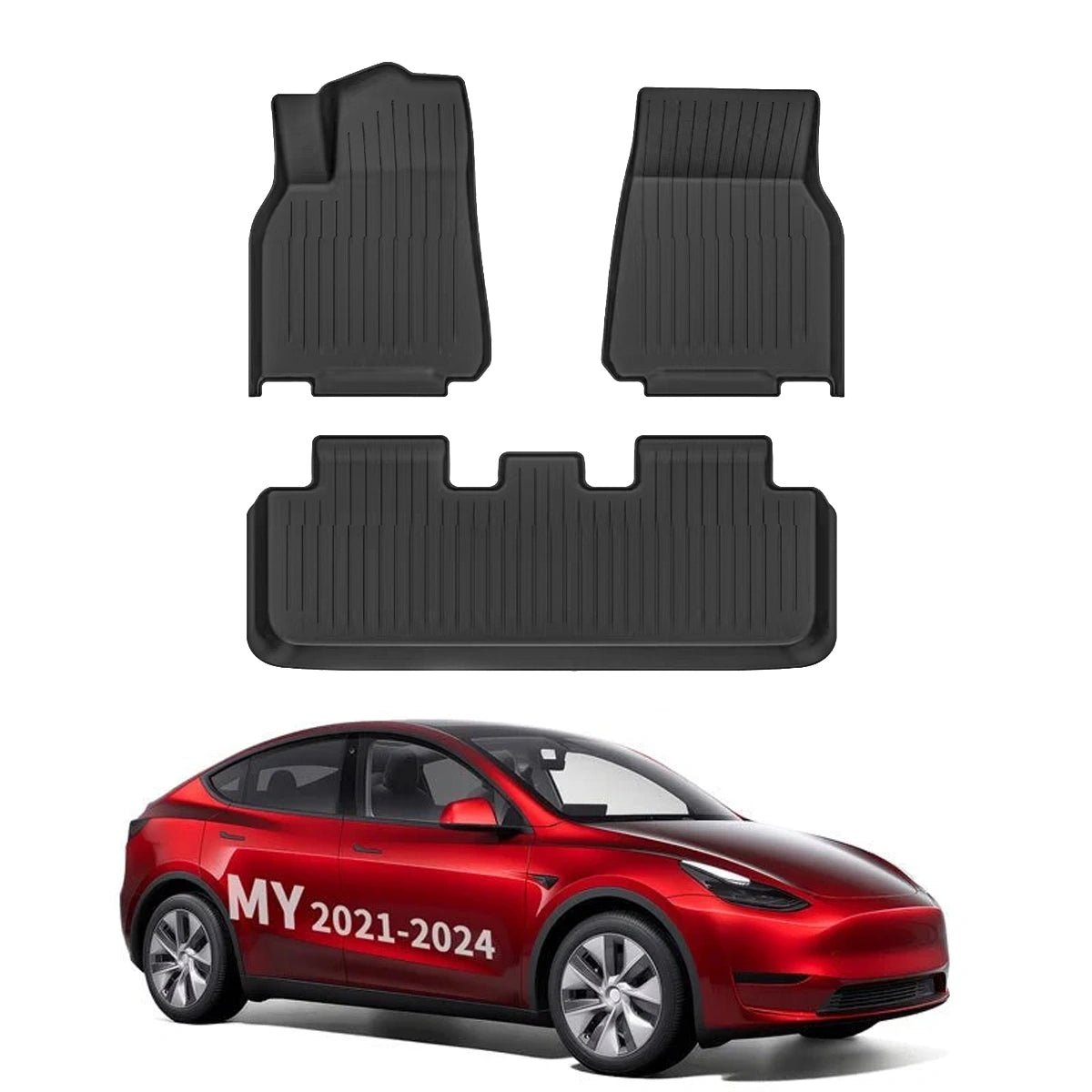 Juego de alfombrillas de piso de TPE para interiores de clima extremo y revestimientos de carga para Model Y de Tesla (2021-2024)