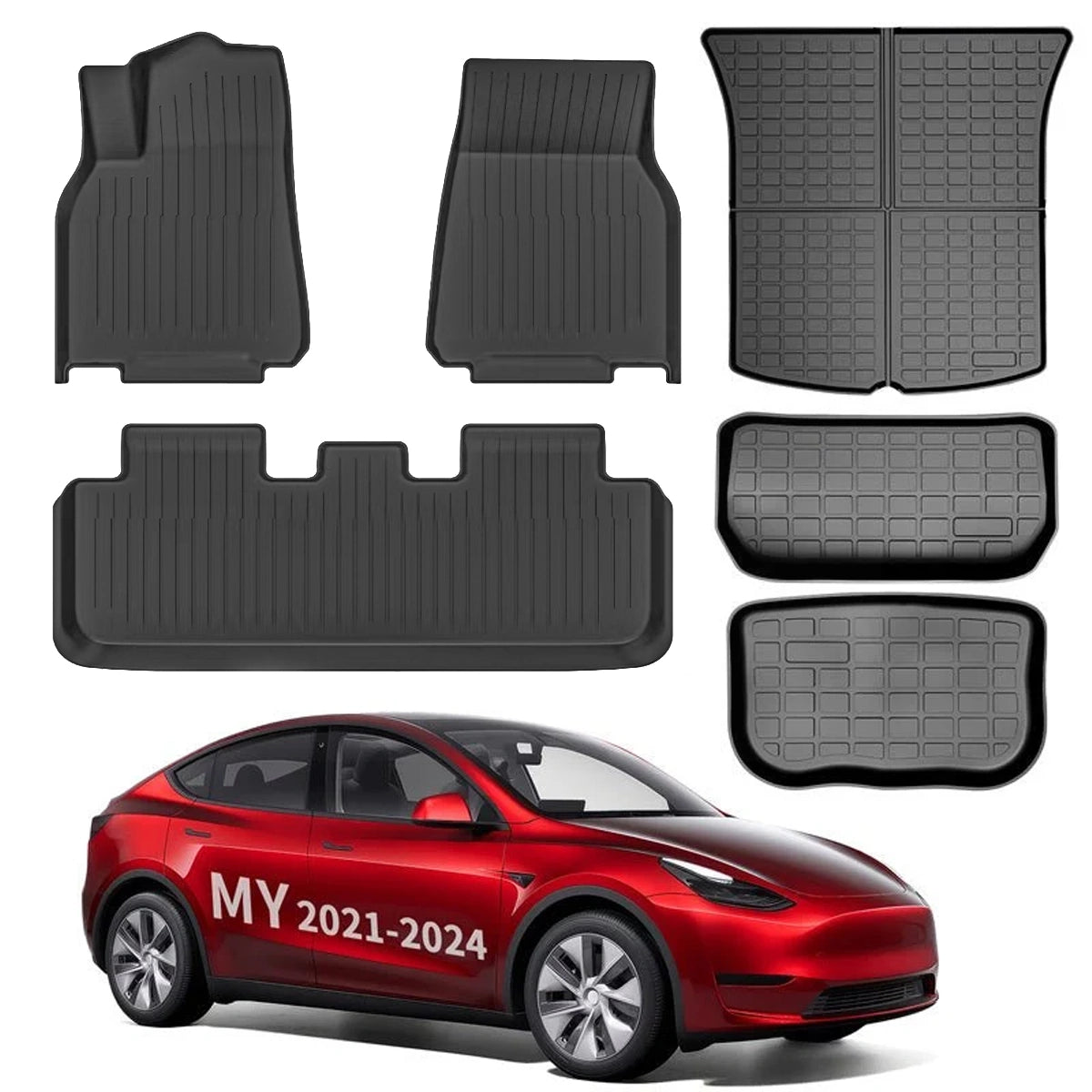 Juego de alfombrillas de piso de TPE para interiores de clima extremo y revestimientos de carga para Model Y de Tesla (2021-2024)