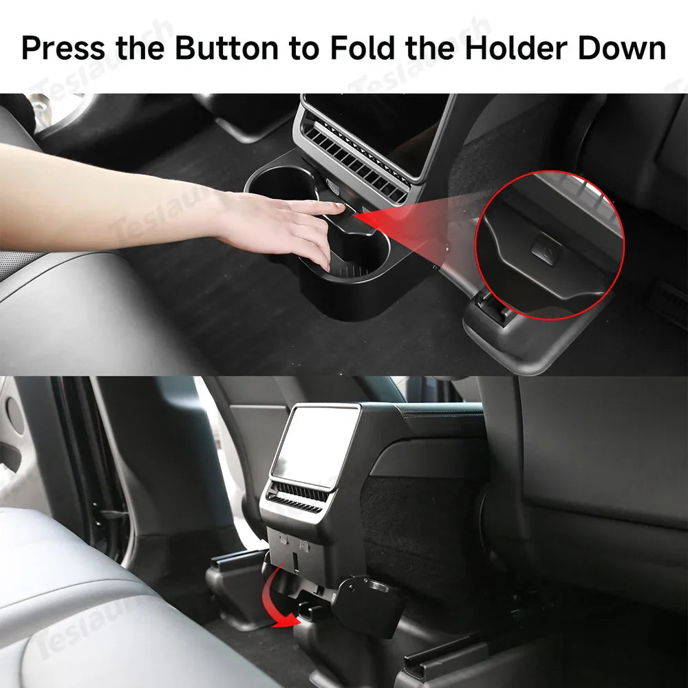 Premium Foldable Rear Console Cup Holder for Tesla Model Y & Model 3 - Innovative Design for Ultimate Car Organization - Evooor