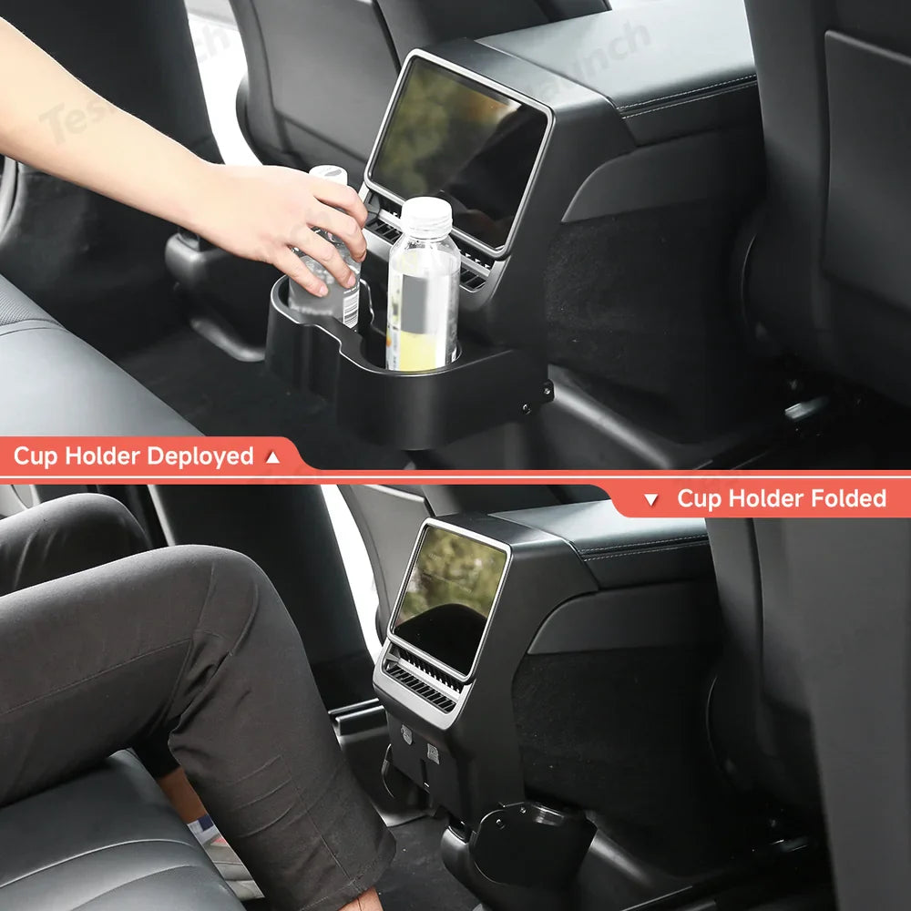 Premium Foldable Rear Console Cup Holder for Tesla Model Y & Model 3 - Innovative Design for Ultimate Car Organization - Evooor
