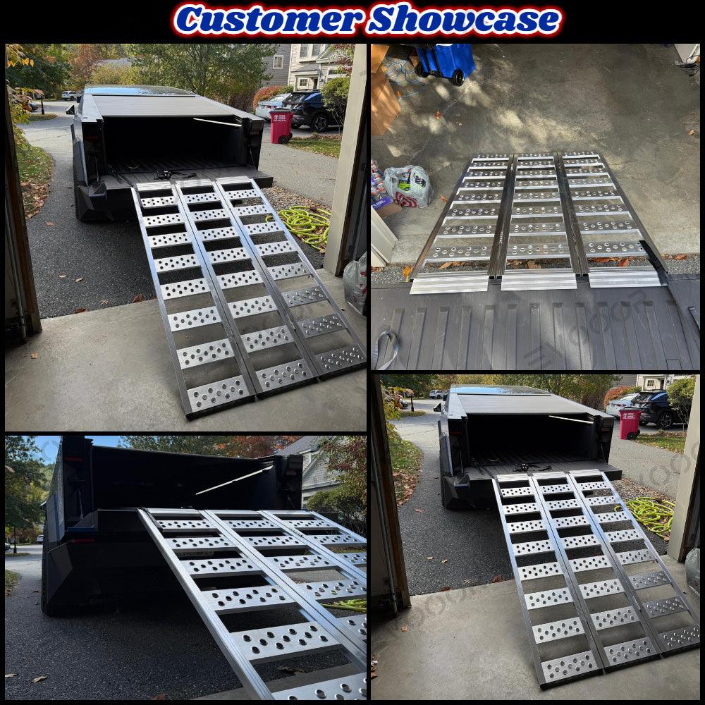 Full-Width Aluminum Tri-Fold Ramps with Load Straps for Tesla Cybertruck - Evooor