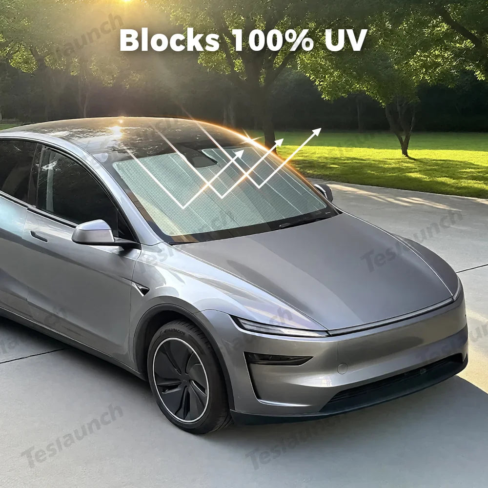 Premium Graphite-Infused Front Window Shade for Tesla Model 3 (2017+)/ Model Y (2020+): UV Protection and Heat Shield - Evooor