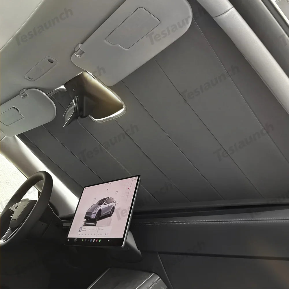 Premium Graphite-Infused Front Window Shade for Tesla Model 3 (2017+)/ Model Y (2020+): UV Protection and Heat Shield - Evooor