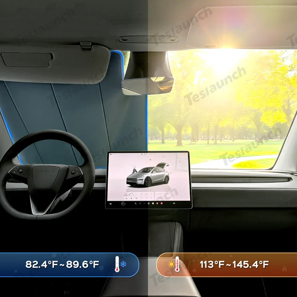 Premium Graphite-Infused Front Window Shade for Tesla Model 3 (2017+)/ Model Y (2020+): UV Protection and Heat Shield - Evooor