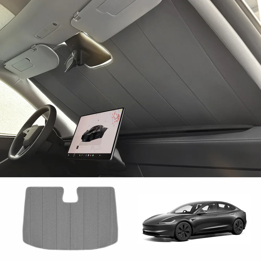 Premium Graphite-Infused Front Window Shade for Tesla Model 3 (2017+)/ Model Y (2020+): UV Protection and Heat Shield - Evooor
