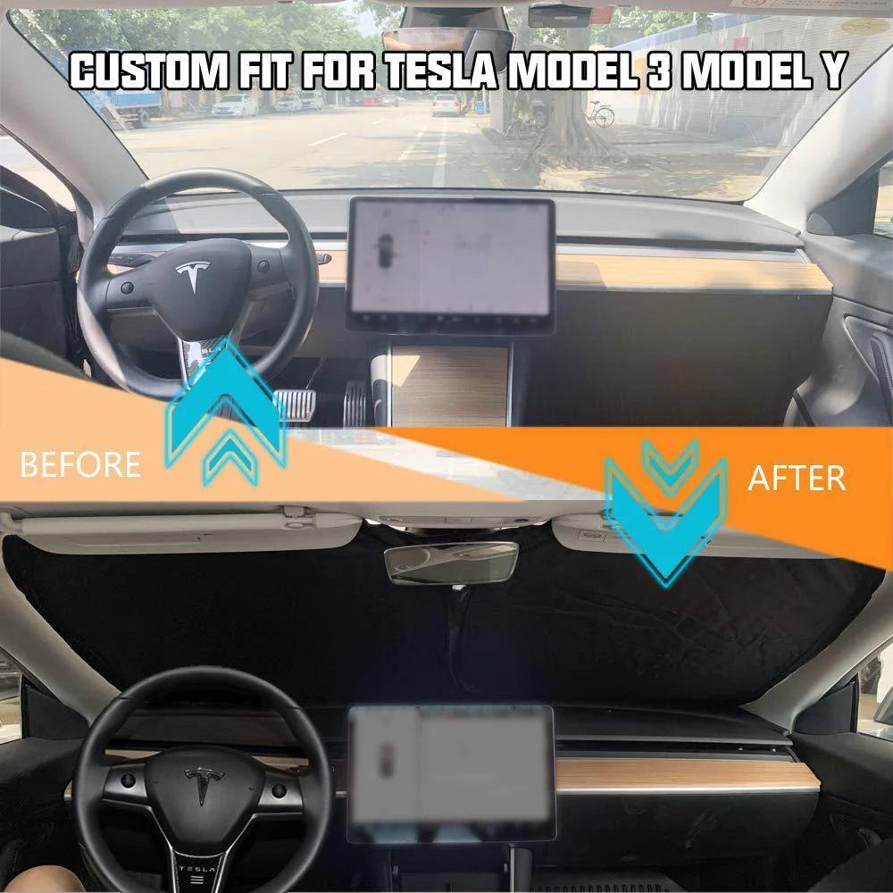 Model 3/Y/S/X Windshield Sunshade Folding Front Window Sun Shade Cover Heat Protection Visor For Tesla - Evooor