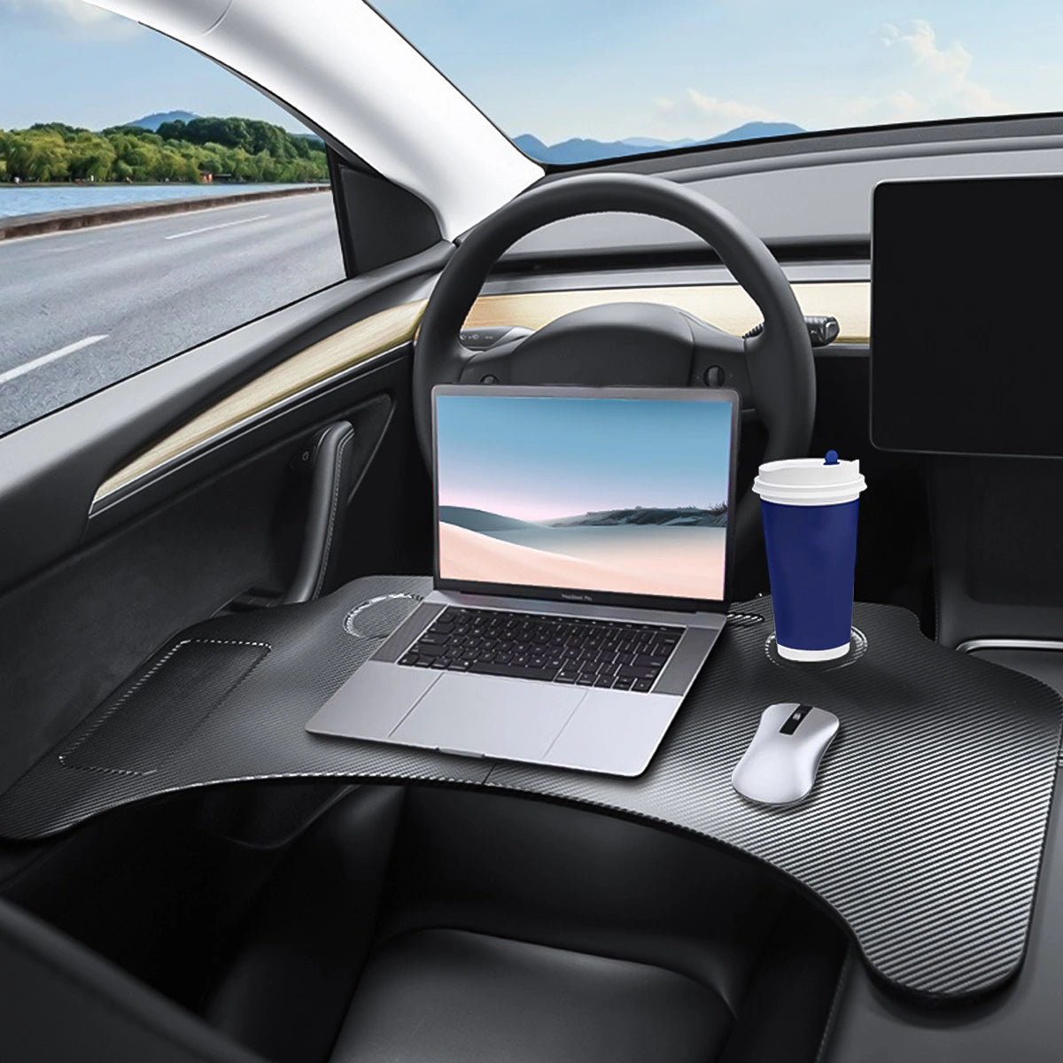 Skládací stůl na volant pro Tesla Model 3/Y - Pevná deska z vysokohustotního materiálu, přenosný a pohodlný