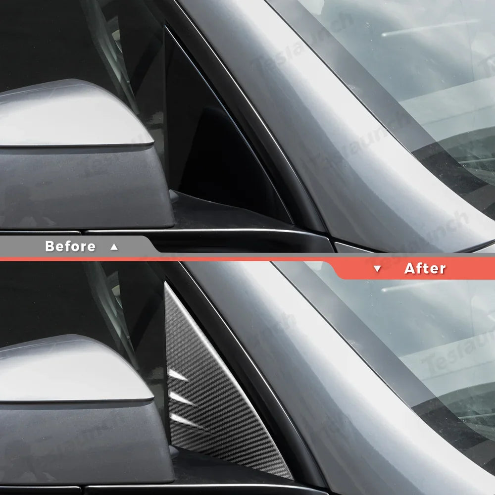 Premium Carbon Fiber A-Pillar Window Trim Upgrade Compatible with Tesla Model Y Beyond 2025 - Evooor