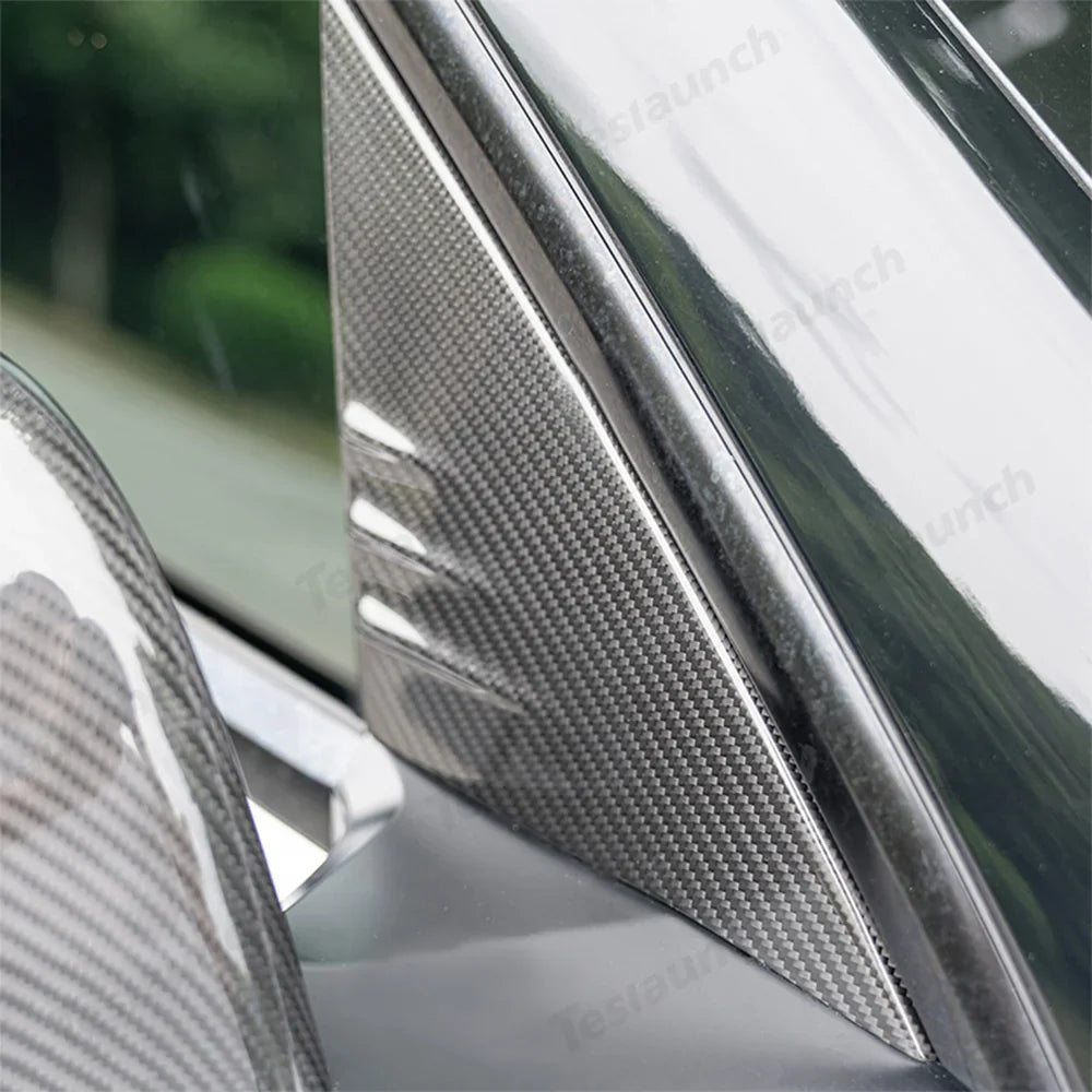 Premium Carbon Fiber A-Pillar Window Trim Upgrade Compatible with Tesla Model Y Beyond 2025 - Evooor
