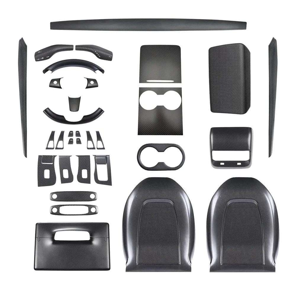 Kit de garniture intérieure en fibre de carbone de qualité supérieure pour Tesla Model 3 et Model Y-Améliorez votre intérieur avec des habillages de haute qualité