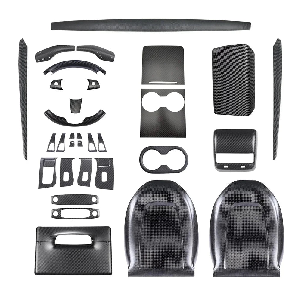 Kit de garniture intérieure en fibre de carbone de qualité supérieure pour Tesla Model 3 et Model Y-Améliorez votre intérieur avec des habillages de haute qualité