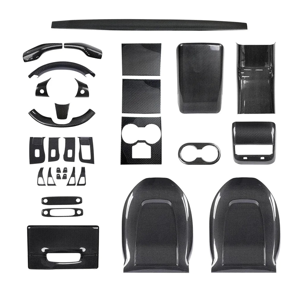 Kit de garniture intérieure en fibre de carbone de qualité supérieure pour Tesla Model 3 et Model Y-Améliorez votre intérieur avec des habillages de haute qualité