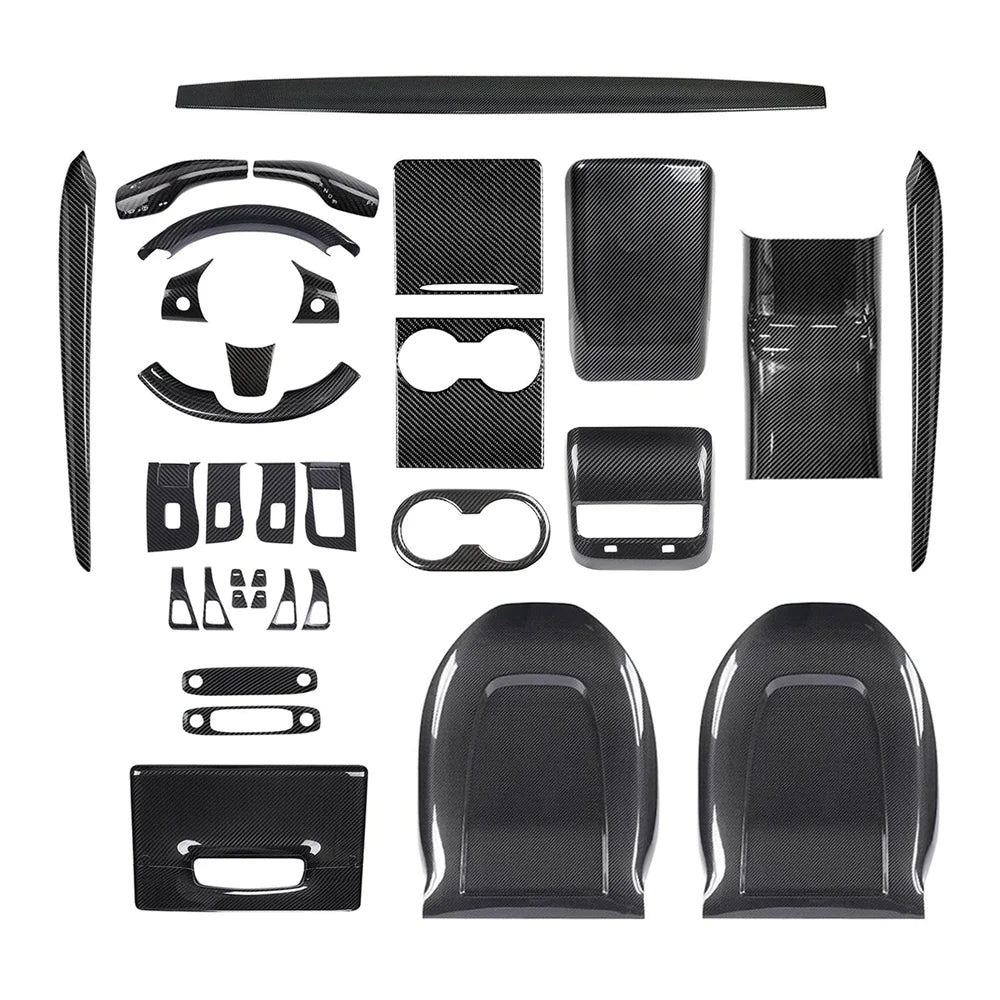 Kit de garniture intérieure en fibre de carbone de qualité supérieure pour Tesla Model 3 et Model Y-Améliorez votre intérieur avec des habillages de haute qualité