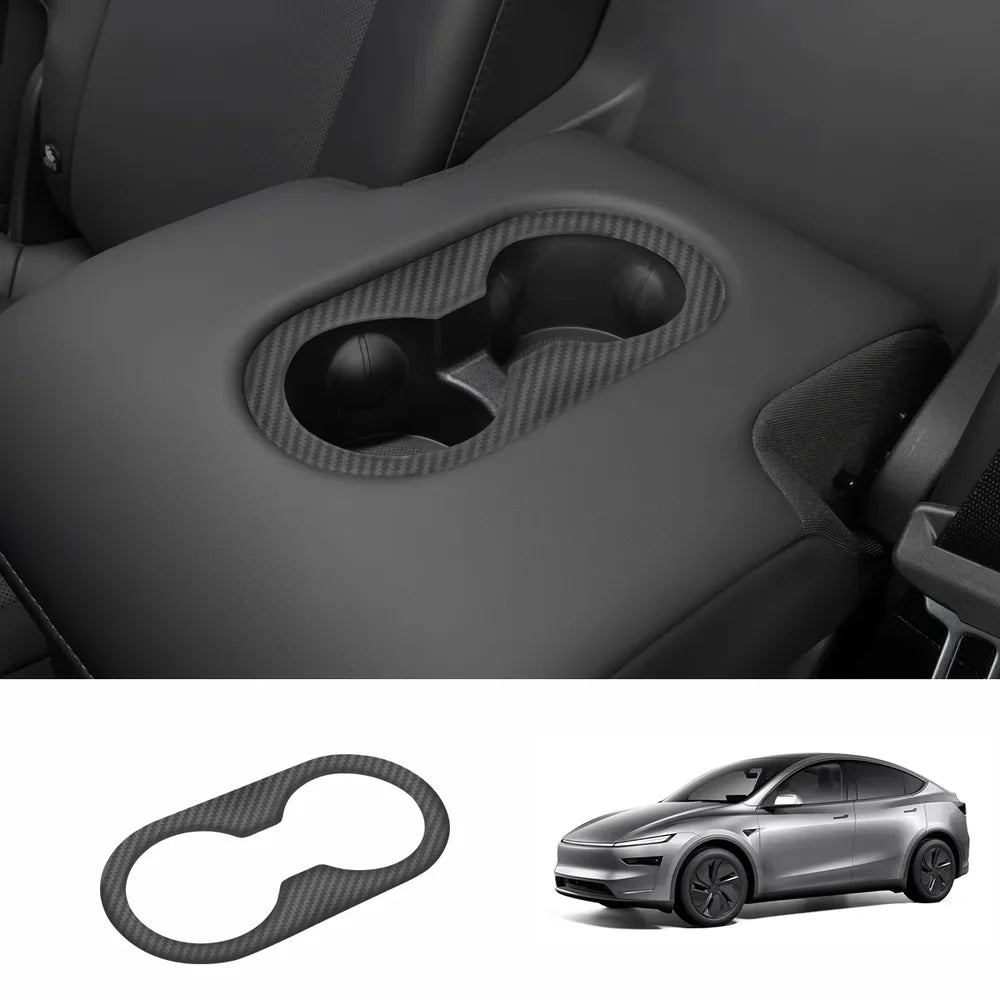 Premium Carbon Fiber Rear Armrest Cup Holder Cover for Tesla Model Y - Enhanced Style and Functionality - Evooor