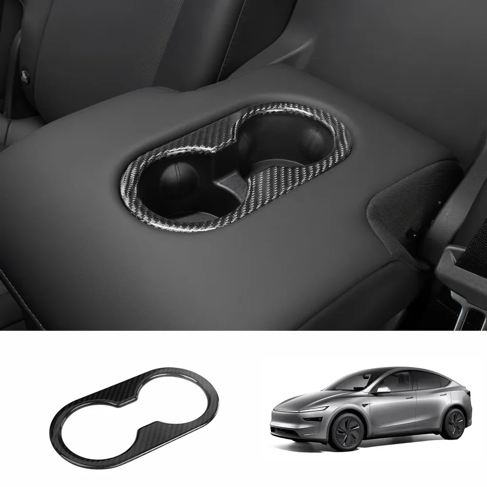 Premium Carbon Fiber Rear Armrest Cup Holder Cover for Tesla Model Y - Enhanced Style and Functionality - Evooor