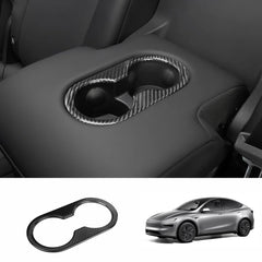 Premium Carbon Fiber Rear Armrest Cup Holder Cover for Tesla Model Y - Enhanced Style and Functionality - Evooor