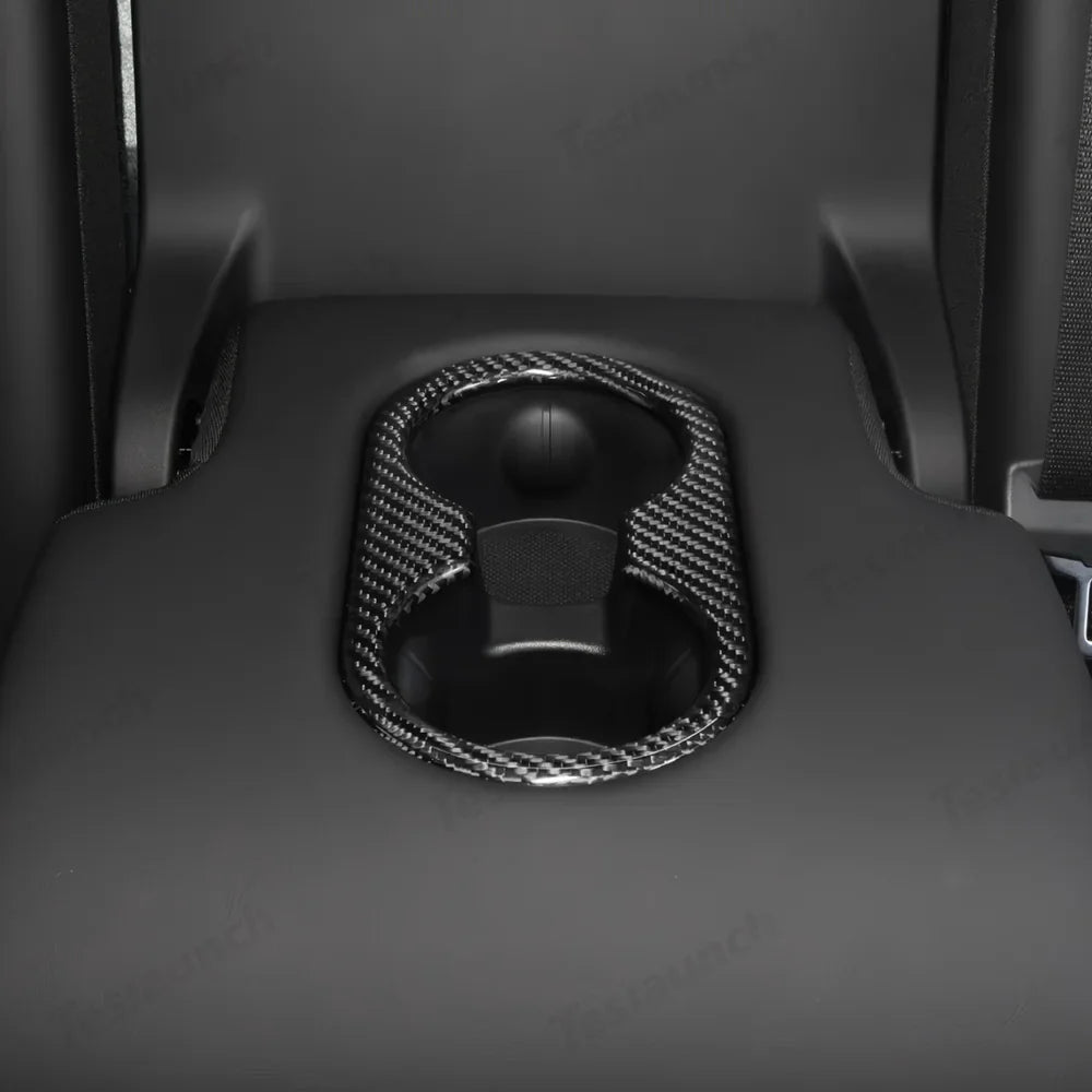 Premium Carbon Fiber Rear Armrest Cup Holder Cover for Tesla Model Y - Enhanced Style and Functionality - Evooor