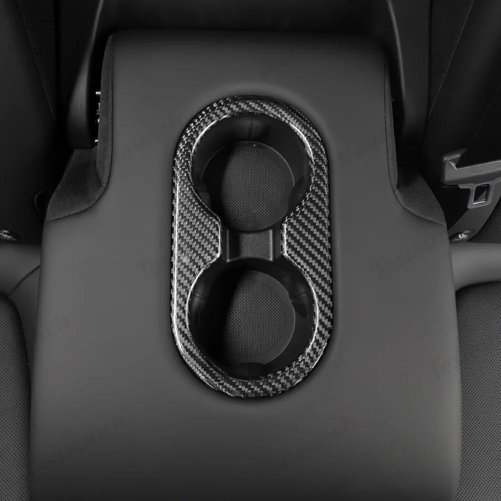 Premium Carbon Fiber Rear Armrest Cup Holder Cover for Tesla Model Y - Enhanced Style and Functionality - Evooor