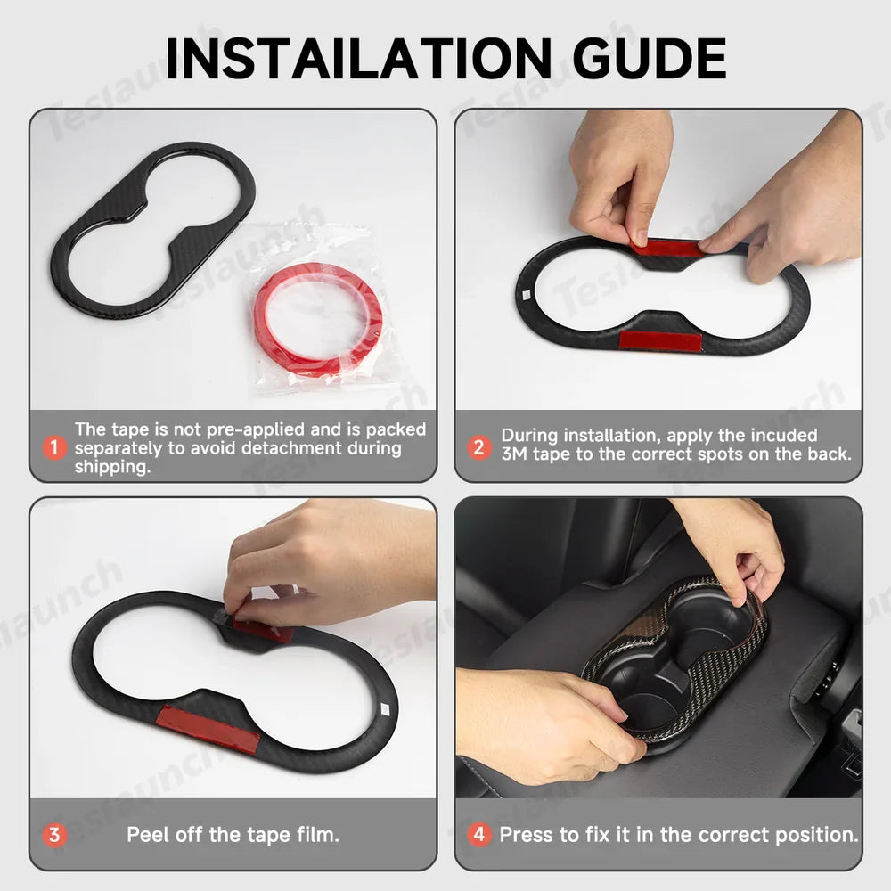 Premium Carbon Fiber Rear Armrest Cup Holder Cover for Tesla Model Y - Enhanced Style and Functionality - Evooor