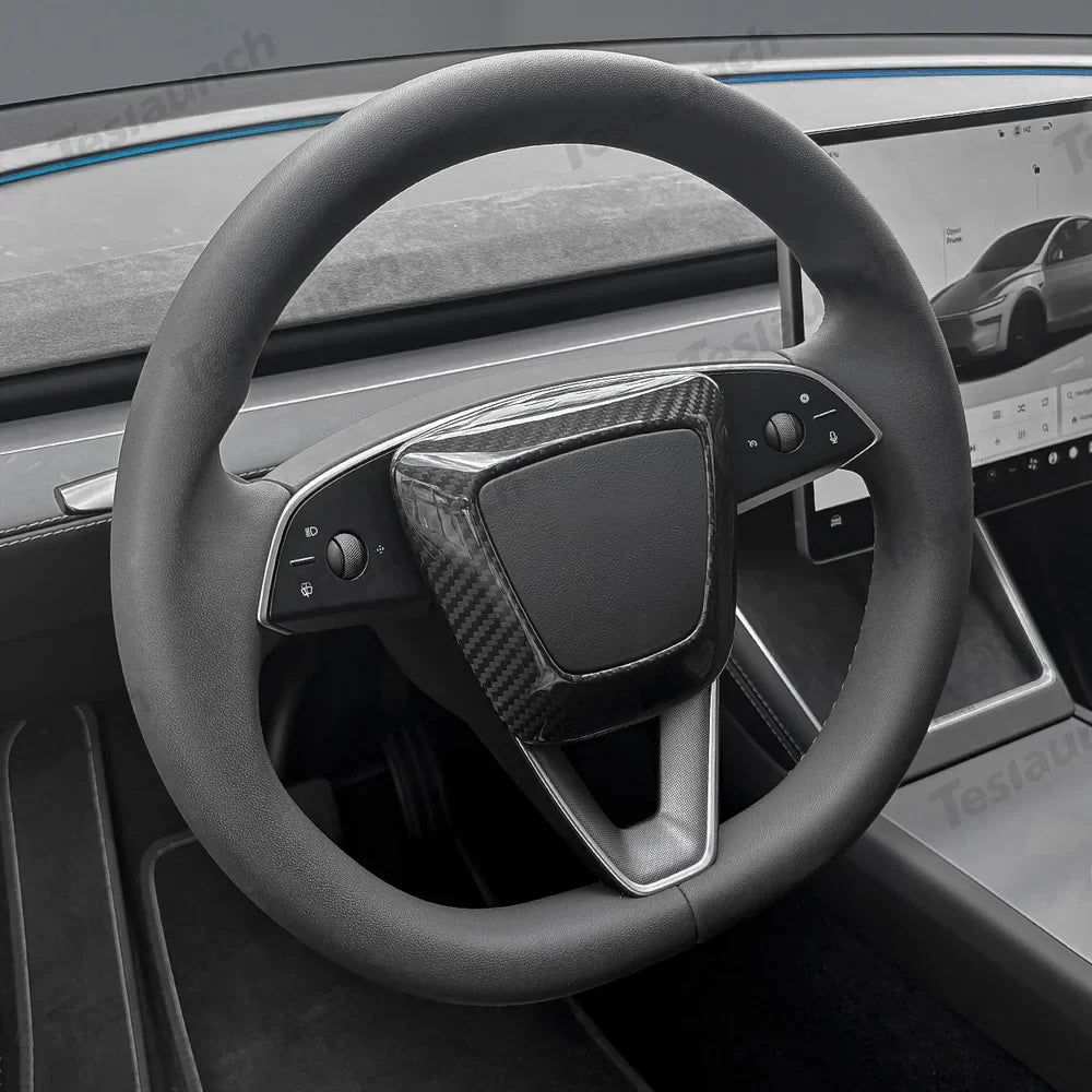 Tesla Model Y Juniper 2025+ - Upgraded Center Trim Cover in Genuine Carbon Fiber for Steering Wheel Airbag - Evooor